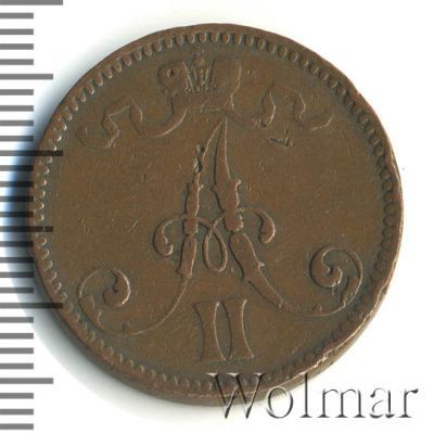 5 пенни 1866 г. Для Финляндии (Александр II). (5 пенни. Финляндия 1866г. Cu.)