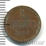 1 пенни 1908 г. Для Финляндии (Николай II). (1 пенни. Финляндия 1908г. Cu.)