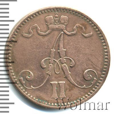 5 пенни 1866 г. Для Финляндии (Александр II). (5 пенни. Финляндия 1866г. Cu.)