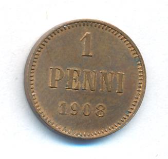 1 пенни 1908 г. Для Финляндии (Николай II). (1 пенни. 1908)