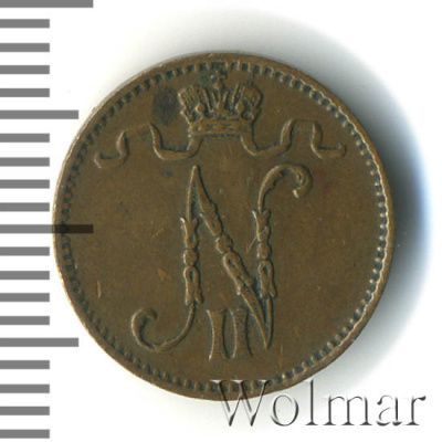 1 пенни 1909 г. Для Финляндии (Николай II). (1 пенни. Финляндия 1909г. Cu.)