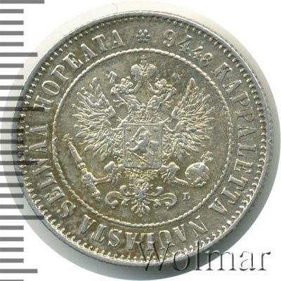 1 марка 1907 г. L. Для Финляндии (Николай II). (1 марка. Финляндия 1907г. L. Ag.)