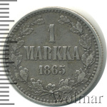 1 марка 1865 г. S. Для Финляндии (Александр II). (1 марка. Финляндия 1865г. S. Ag.)