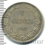 1 марка 1907 г. L. Для Финляндии (Николай II). (1 марка. Финляндия 1907г. L. Ag.)