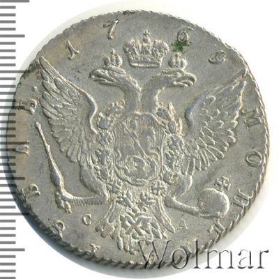 1 рубль 1769 г. СПБ СА. Екатерина II. Санкт-Петербургский монетный двор (1 рубль 1769г. СПБ TI CA. Ag. Петров - 2,5 рубля.)
