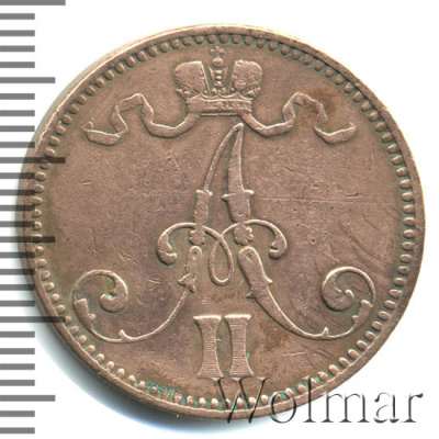 5 пенни 1866 г. Для Финляндии (Александр II). (5 пенни. Финляндия 1866г. Cu.)