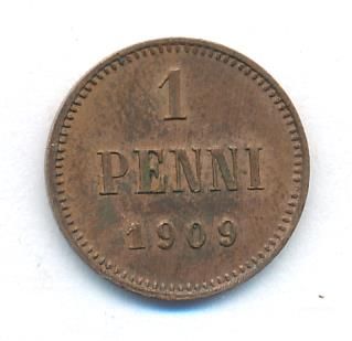 1 пенни 1909 г. Для Финляндии (Николай II). (1 пенни. 1909)