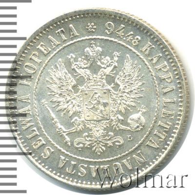 1 марка 1907 г. L. Для Финляндии (Николай II). (1 марка. Финляндия 1907г. L. Ag.)
