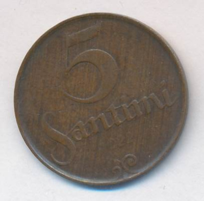 Латвия 5 сантимов, 1922 (5 сантимов. Латвия. 1922)