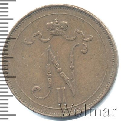 10 пенни 1916 г. Для Финляндии (Николай II). (10 пенни. Финляндия 1916г. Cu.)