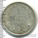 1 марка 1907 г. L. Для Финляндии (Николай II). (1 марка. Финляндия 1907г. L. Ag.)