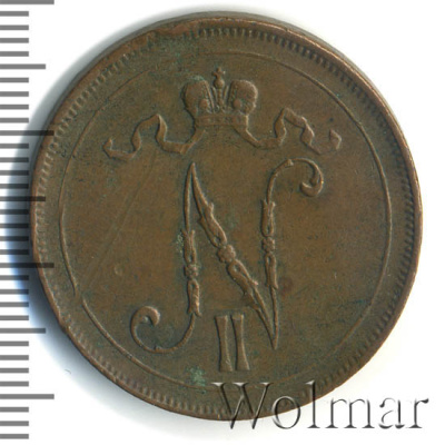 10 пенни 1916 г. Для Финляндии (Николай II). (10 пенни. Финляндия 1916г. Cu.)