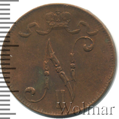 5 пенни 1916 г. Для Финляндии (Николай II). (5 пенни. Финляндия 1916г. Cu.)