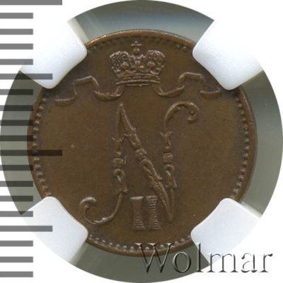 1 пенни 1908 г. Для Финляндии (Николай II). (1 пенни. Финляндия 1908г. Cu.)