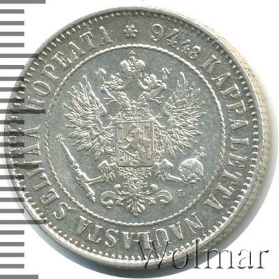 1 марка 1907 г. L. Для Финляндии (Николай II). (1 марка. Финляндия 1907г. L. Ag.)