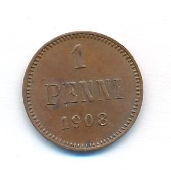 1 пенни 1908 г. Для Финляндии (Николай II). (1 пенни. 1908)