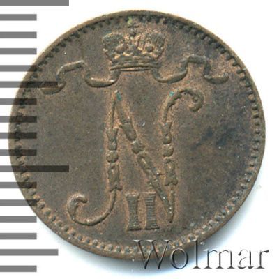 1 пенни 1909 г. Для Финляндии (Николай II). (1 пенни. Финляндия 1909г. Cu.)