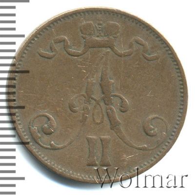 5 пенни 1875 г. Для Финляндии (Александр II). (5 пенни. Финляндия 1875г. Cu.)