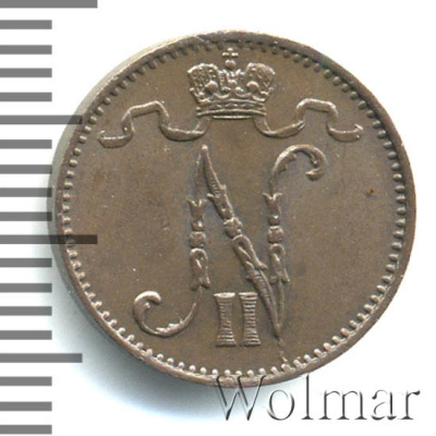 1 пенни 1909 г. Для Финляндии (Николай II). (1 пенни. Финляндия 1909г. Cu.)
