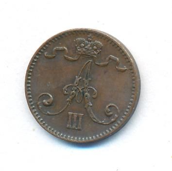 1 пенни 1888 г. Для Финляндии (Александр III). (1 пенни. 1888)