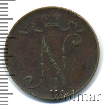 5 пенни 1916 г. Для Финляндии (Николай II). (5 пенни. Финляндия 1916г. Cu.)