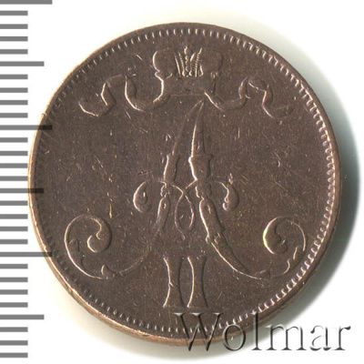5 пенни 1875 г. Для Финляндии (Александр II). (5 пенни. Финляндия 1875г. Cu.)