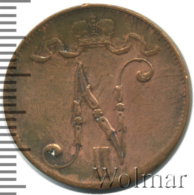 5 пенни 1916 г. Для Финляндии (Николай II). (5 пенни. Финляндия 1916г. Cu.)