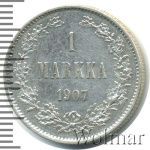 1 марка 1907 г. L. Для Финляндии (Николай II). (1 марка. Финляндия 1907г. L. Ag.)