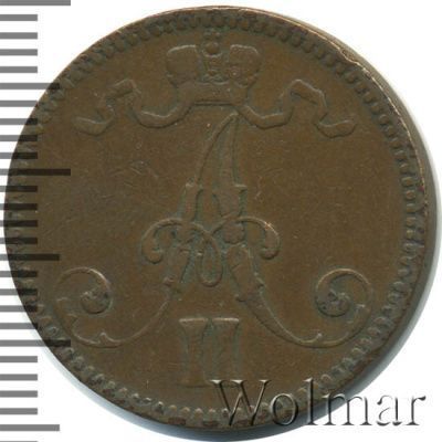 5 пенни 1866 г. Для Финляндии (Александр II). (5 пенни. Финляндия 1866г. Cu.)