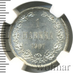 1 марка 1907 г. L. Для Финляндии (Николай II). (1 марка. Финляндия 1907г. L. Ag.)