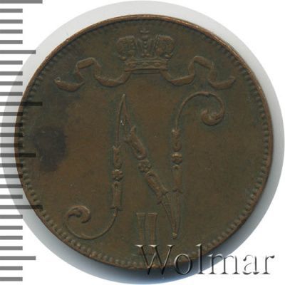 5 пенни 1916 г. Для Финляндии (Николай II). (5 пенни. Финляндия 1916г. Cu.)