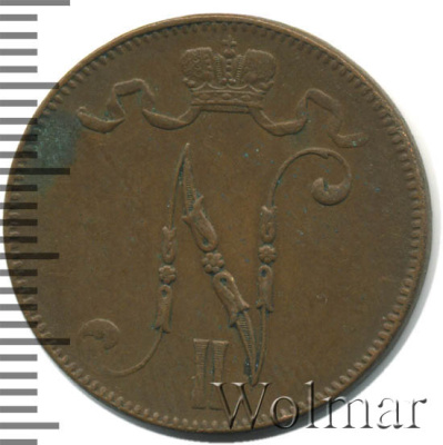 5 пенни 1916 г. Для Финляндии (Николай II). (5 пенни. Финляндия 1916г. Cu.)