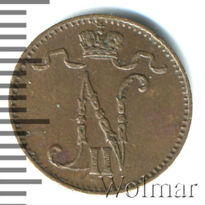 1 пенни 1909 г. Для Финляндии (Николай II). (1 пенни. Финляндия 1909г. Cu.)