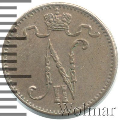 1 пенни 1909 г. Для Финляндии (Николай II). (1 пенни. Финляндия 1909г. Cu.)