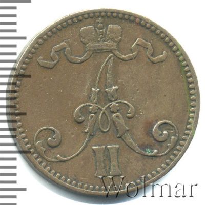 5 пенни 1866 г. Для Финляндии (Александр II). (5 пенни. Финляндия 1866г. Cu.)