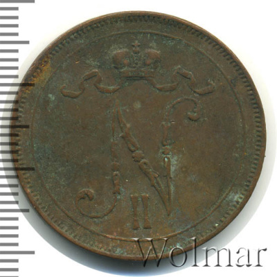 10 пенни 1916 г. Для Финляндии (Николай II). (10 пенни. Финляндия 1916г. Cu.)