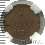 1 пенни 1908 г. Для Финляндии (Николай II). (1 пенни. Финляндия 1908г. Cu.)