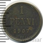1 пенни 1907 г. Для Финляндии (Николай II). (1 пенни. Финляндия 1907г. Cu.)