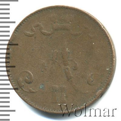 5 пенни 1875 г. Для Финляндии (Александр II). (5 пенни. Финляндия 1875г. Cu.)