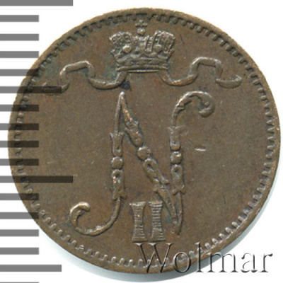 1 пенни 1907 г. Для Финляндии (Николай II). (1 пенни. Финляндия 1907г. Cu.)