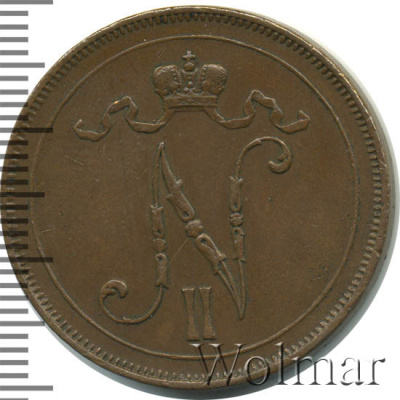 10 пенни 1916 г. Для Финляндии (Николай II). (10 пенни. Финляндия 1916г. Cu.)