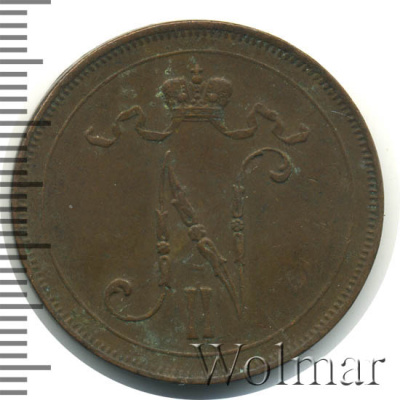 10 пенни 1916 г. Для Финляндии (Николай II). (10 пенни. Финляндия 1916г. Cu.)